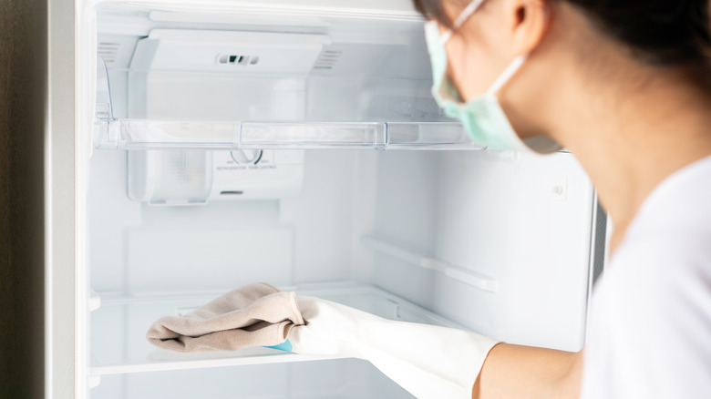 woman cleaning freezer