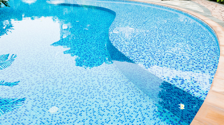 Blue mosaic pool tiles