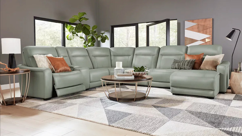 large mint green sectional living room from the Property Brother's collection