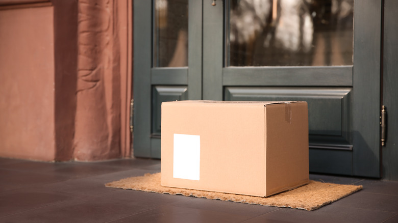 cardboard box delivered at doorstep