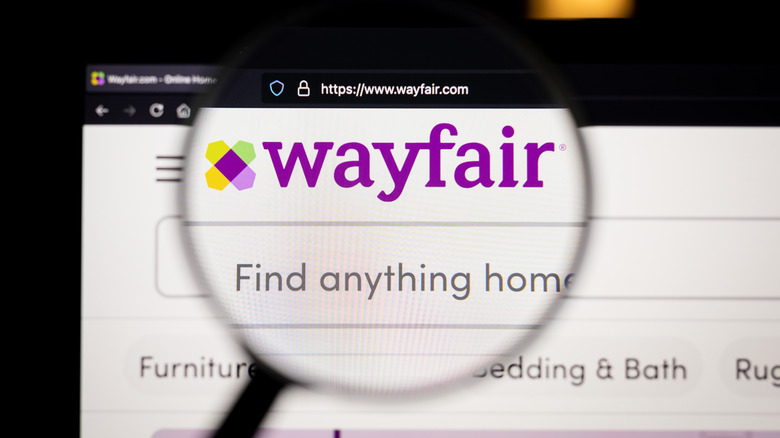 Wayfair website under magnifying glass