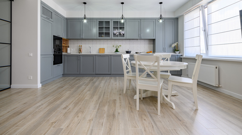 modern kitchen with laminate floor