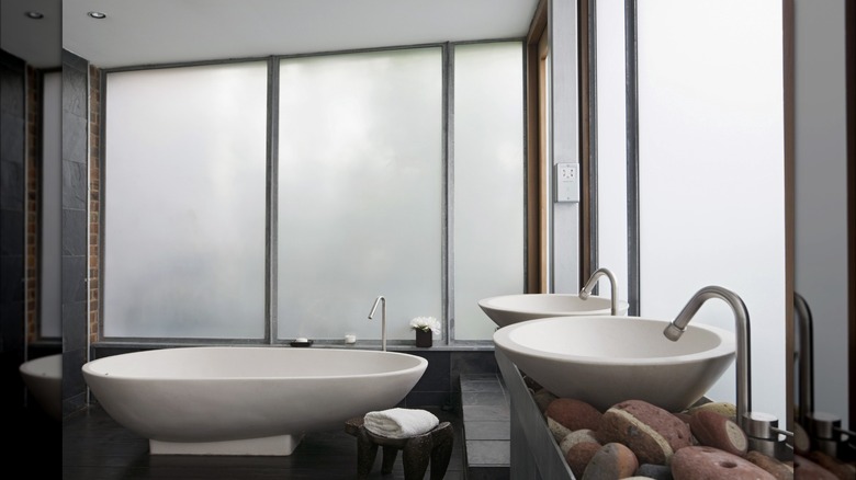 Smart glass window in bathroom