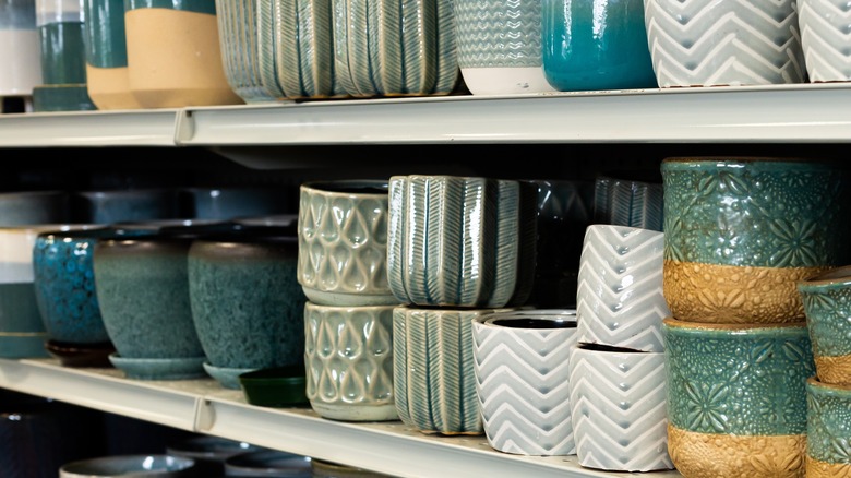 shelves of ceramic planters