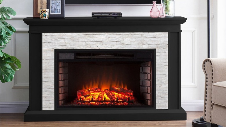 costco ledgestone fireplace in black