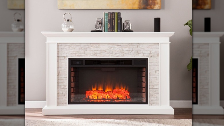 costco ledgestone fireplace in white