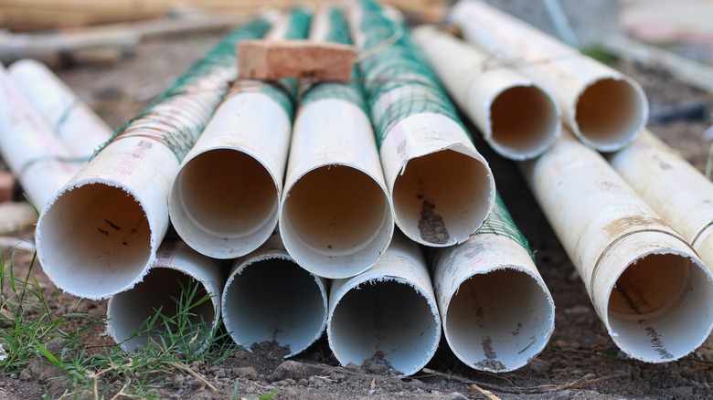 used PVC pipes on ground