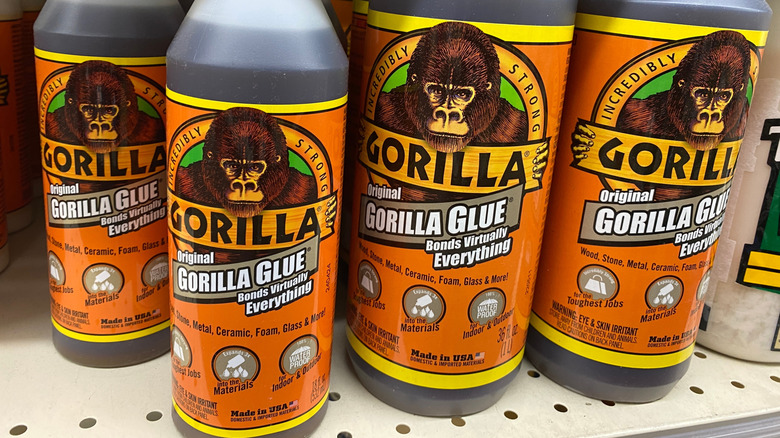 Bottles of original gorilla glue on store shelving