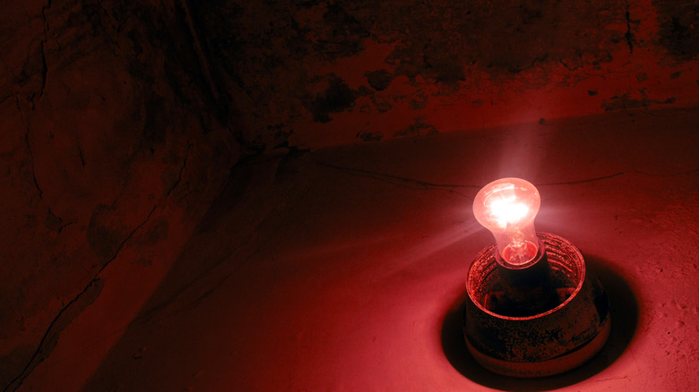 red bulb in dark room