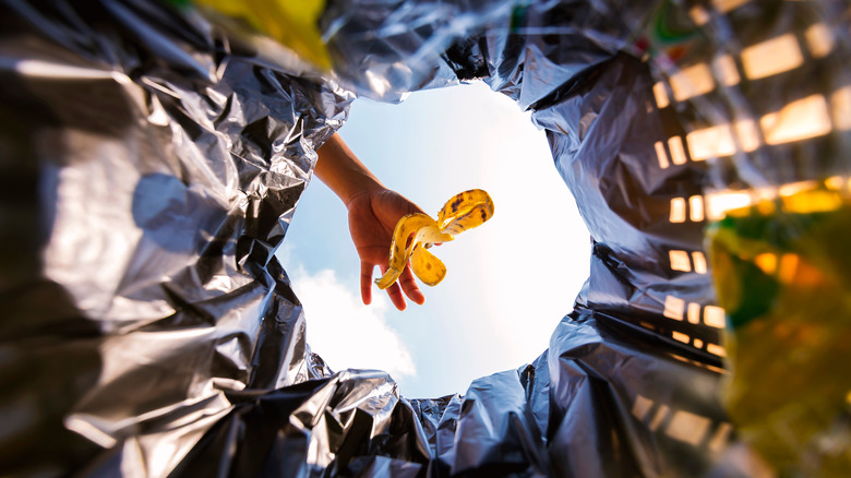 banana thrown into trash