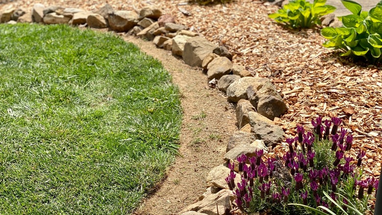 Natural rock used as a garden border