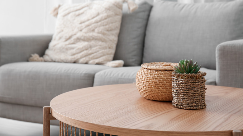 coffee table and couch closeup