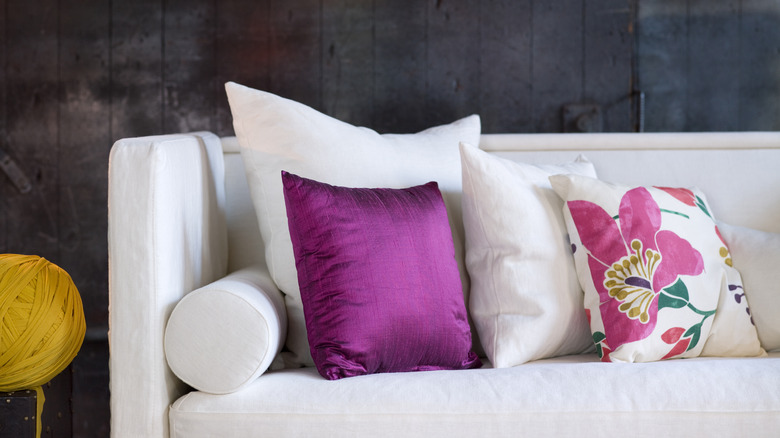 sofa with different-sized pillows