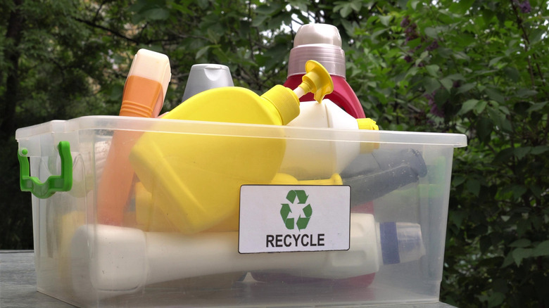 recycling bin of household chemicals