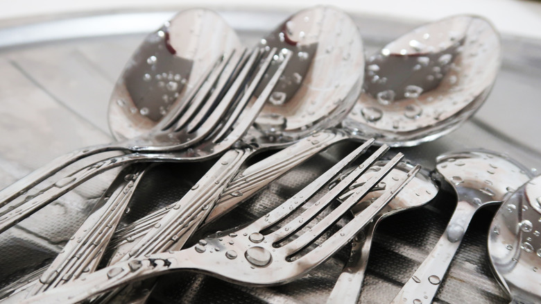 Silverware with water droplets