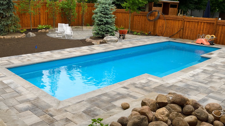 Pool in landscaped yard