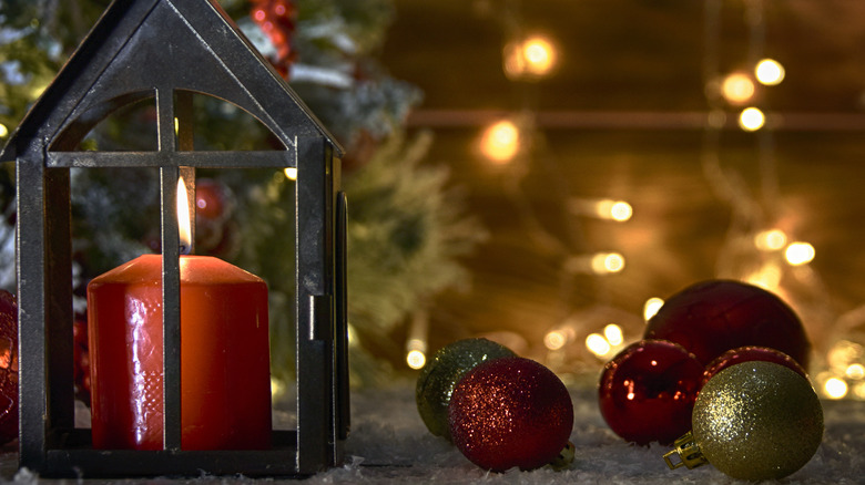 candle in glass lantern