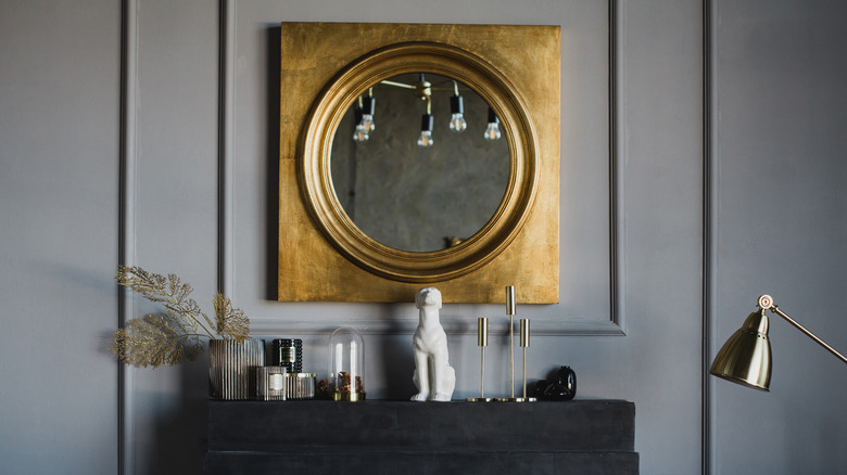 Large gold hanging mirror