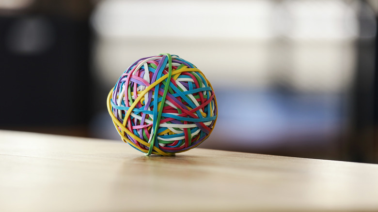 Rubber band ball on desk