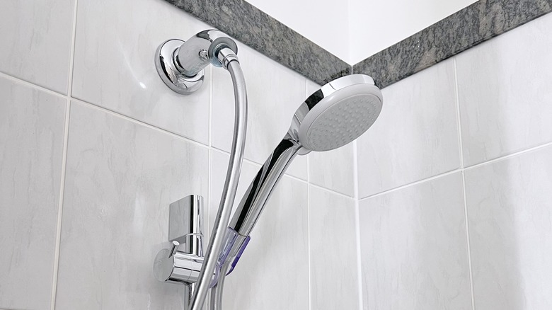 shower with gleaming shower head