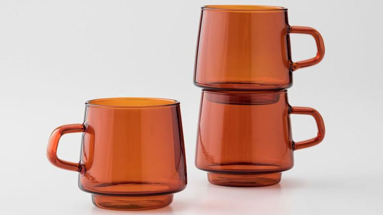 stackable amber glass mugs