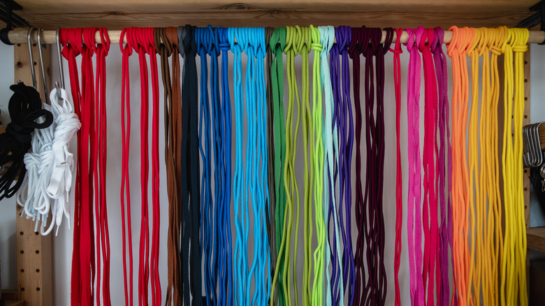 colorful shoelaces hanging