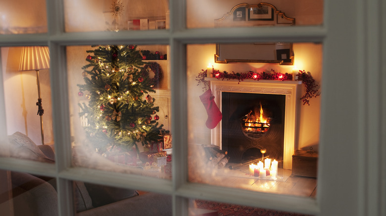 Festive home from outside window