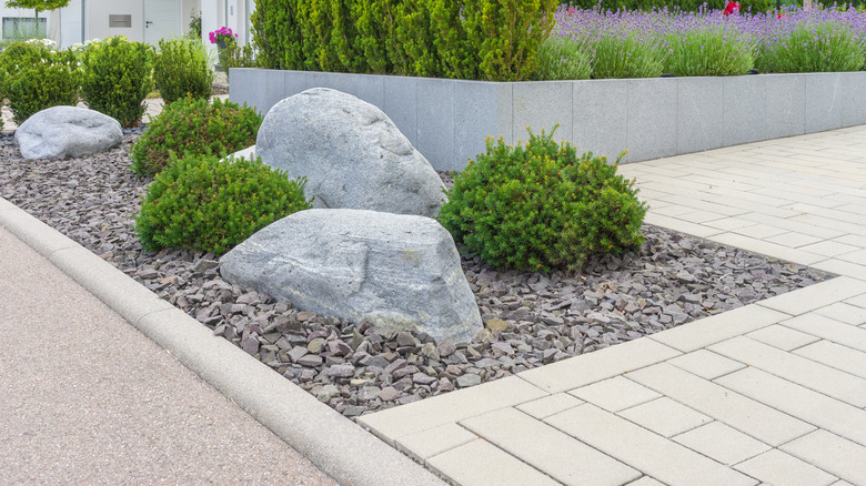 paver pathway meets driveway