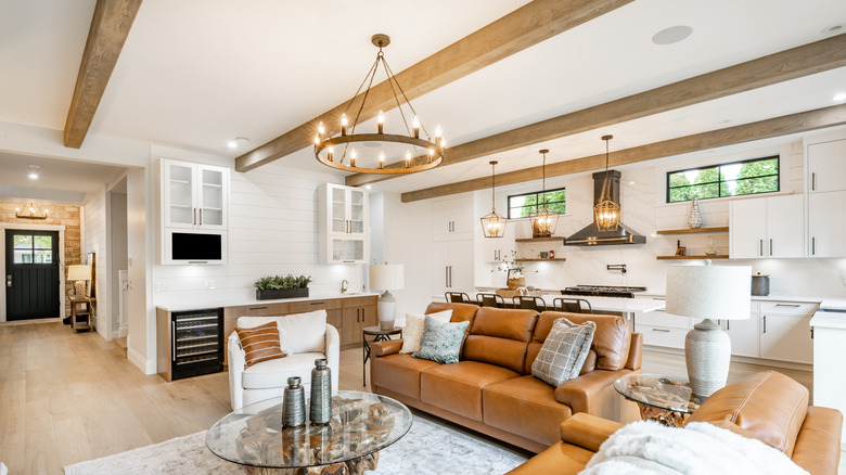 Rustic ceiling beams in a modern style home