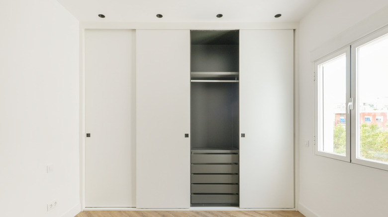 Sliding door for a bedroom closet.