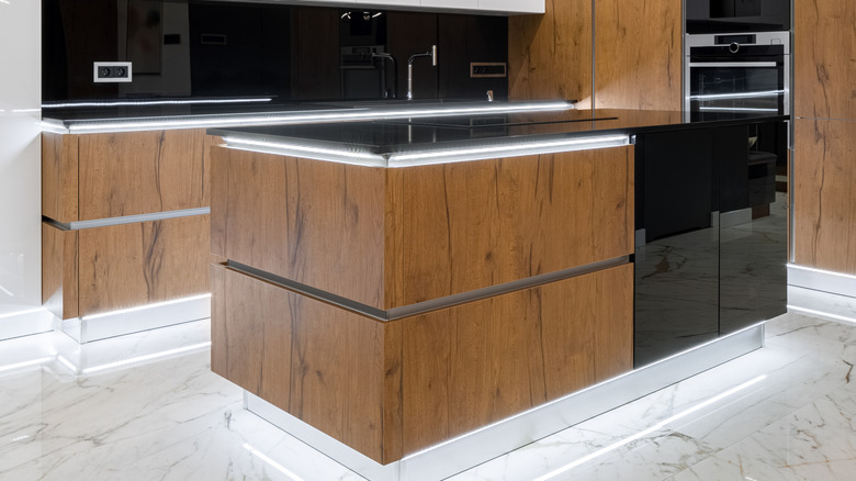 Floating kitchen island with LED lights