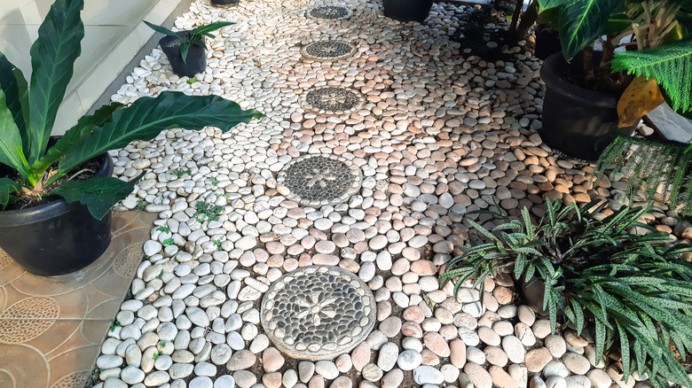 pebble lawn in home