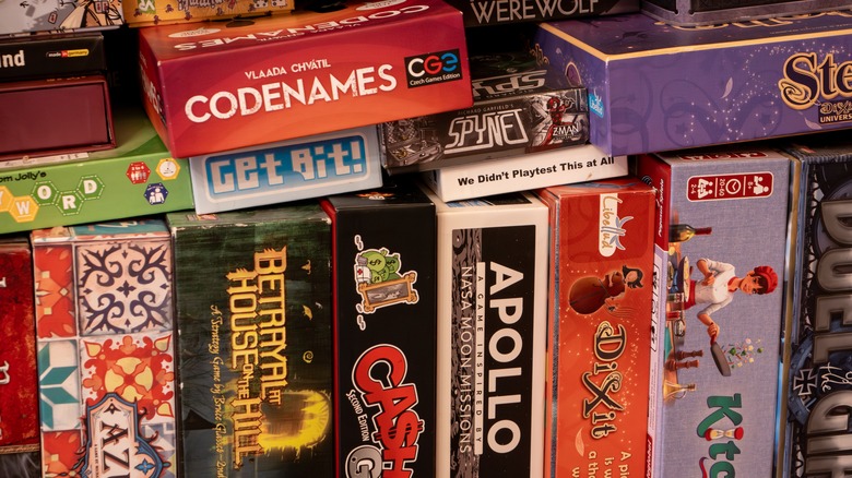 stack of boardgames