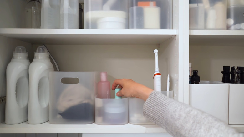 semi transparent bins in closet