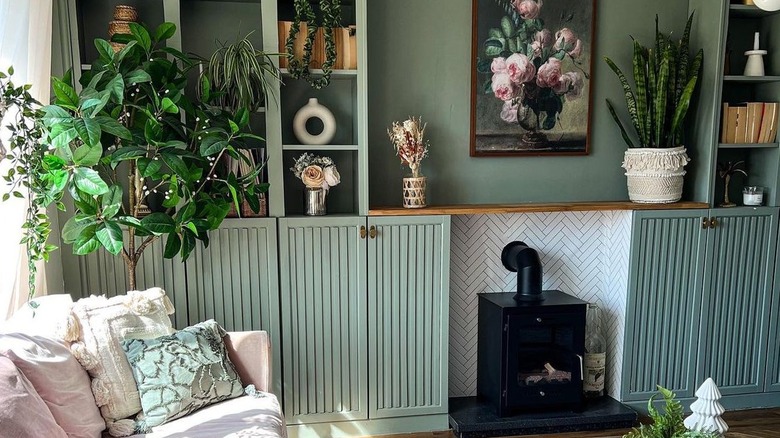 Bookcase with textured cabinet doors