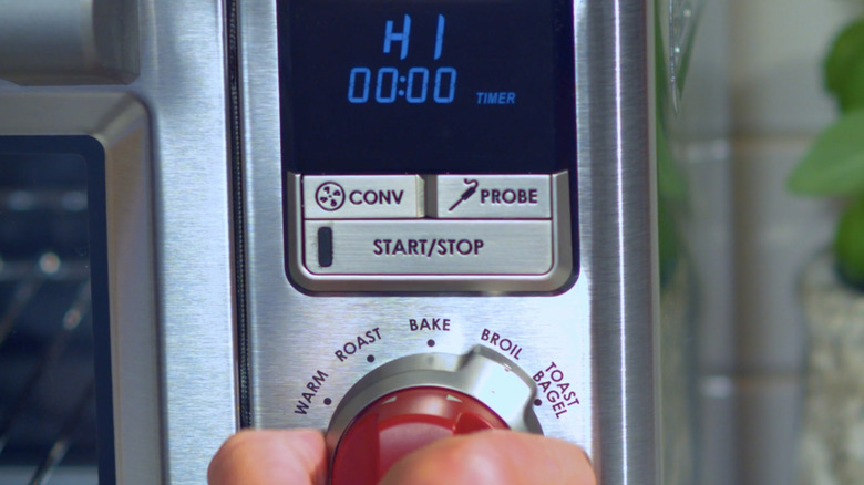 close up of countertop oven controls