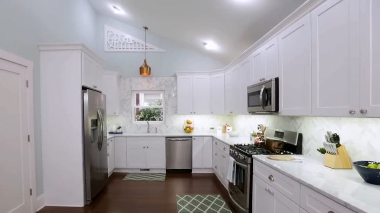 kitchen with white cabinets