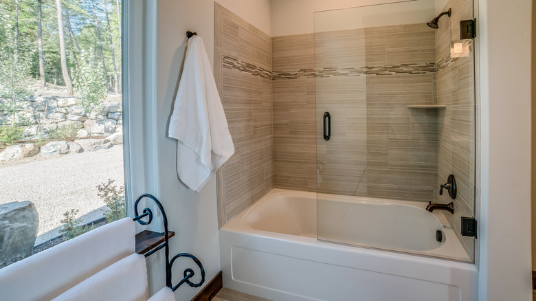 bath tub and surround with glass door