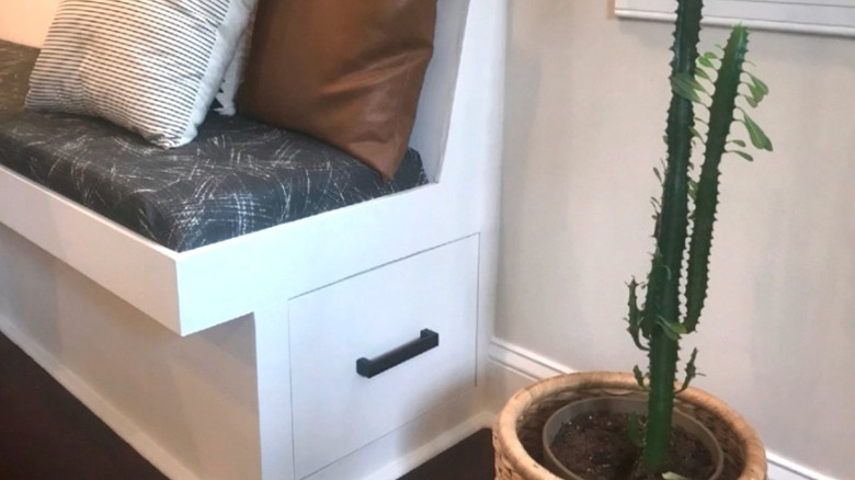 drawer under white modern breakfast nook bench