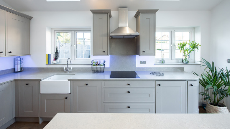 white and light gray kitchen