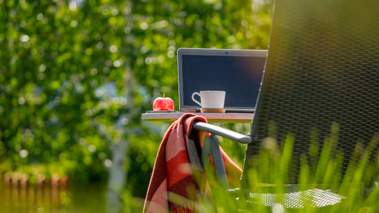 Chair and blanket in garden