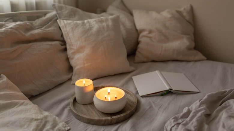 Candles on a tray in a pleasant room