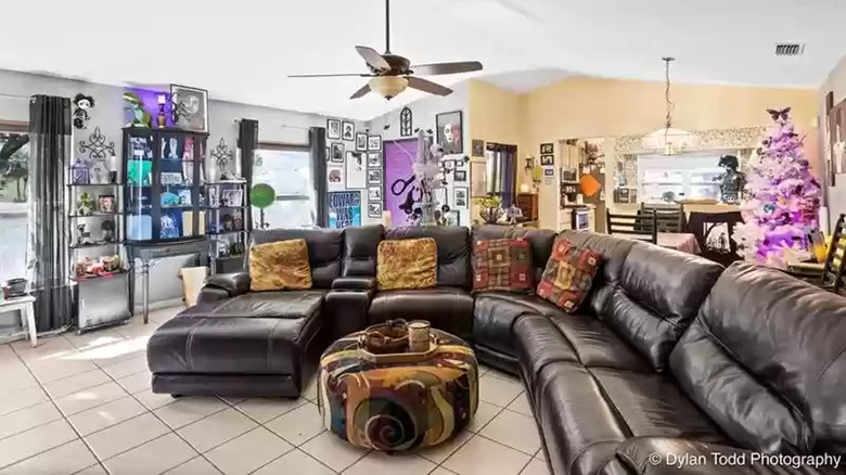 living room with movie memorabilia