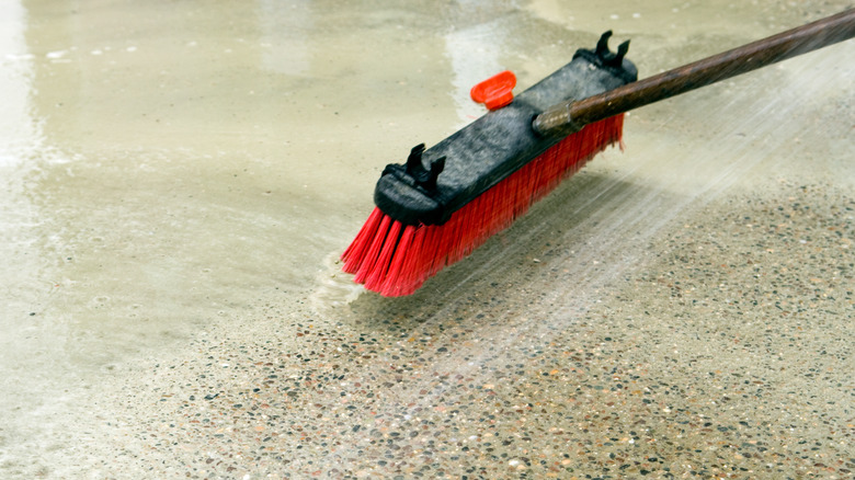 Broom on concrete floor