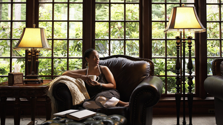 Reading by garden windows