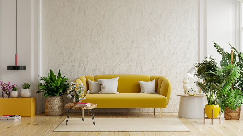 living room with yellow couch 