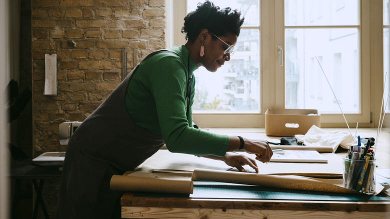 woman crafting at home