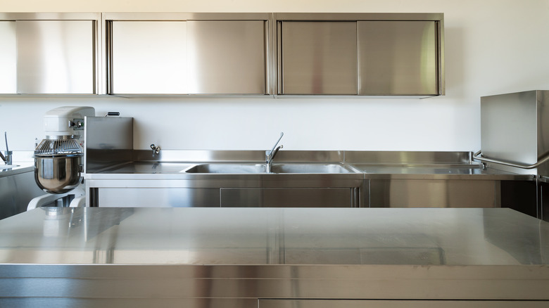 stainless steel counters and cabinets