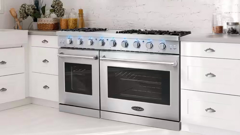 Cosmo double-oven gas range in white kitchen