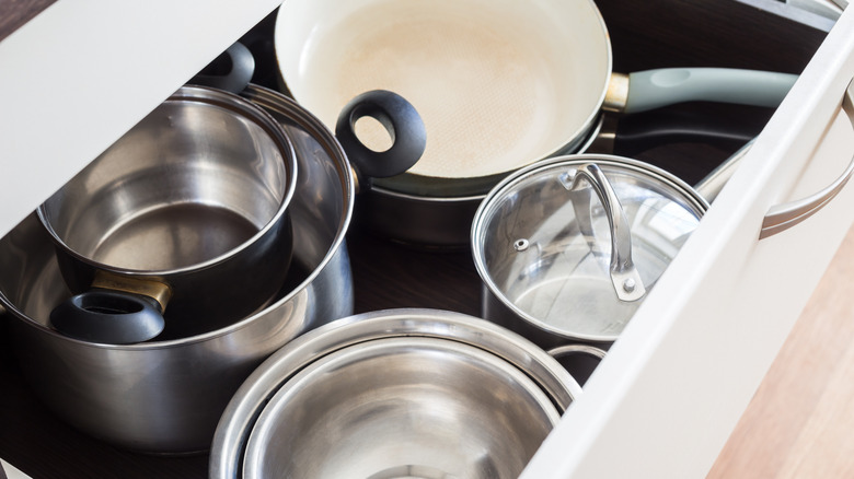 messy pot and pan drawer